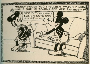 This is a panel from "Air Pirates," depicting Mickey and Minnie Mouse. 